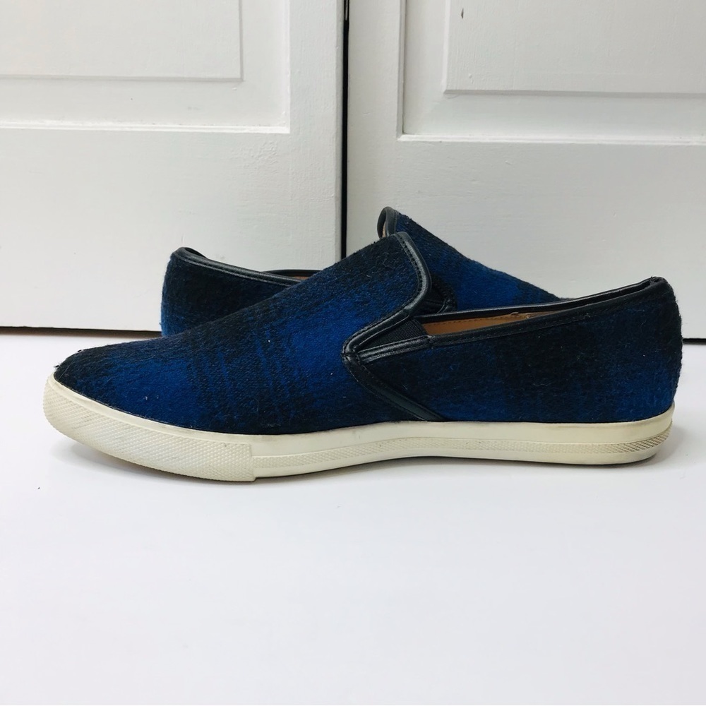 2/$25 SOLE SOCIETY Noe Blue Plaid Fabric Almond Point Toe Slip On Shoes Size 9.5